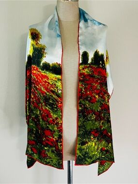 Van Gogh  Field Print Lightweight Wrap Scarf - Red & Green